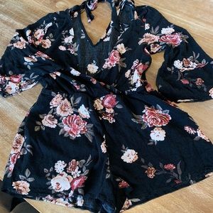 Blu Pepper Short Romper with soft back of neck tie